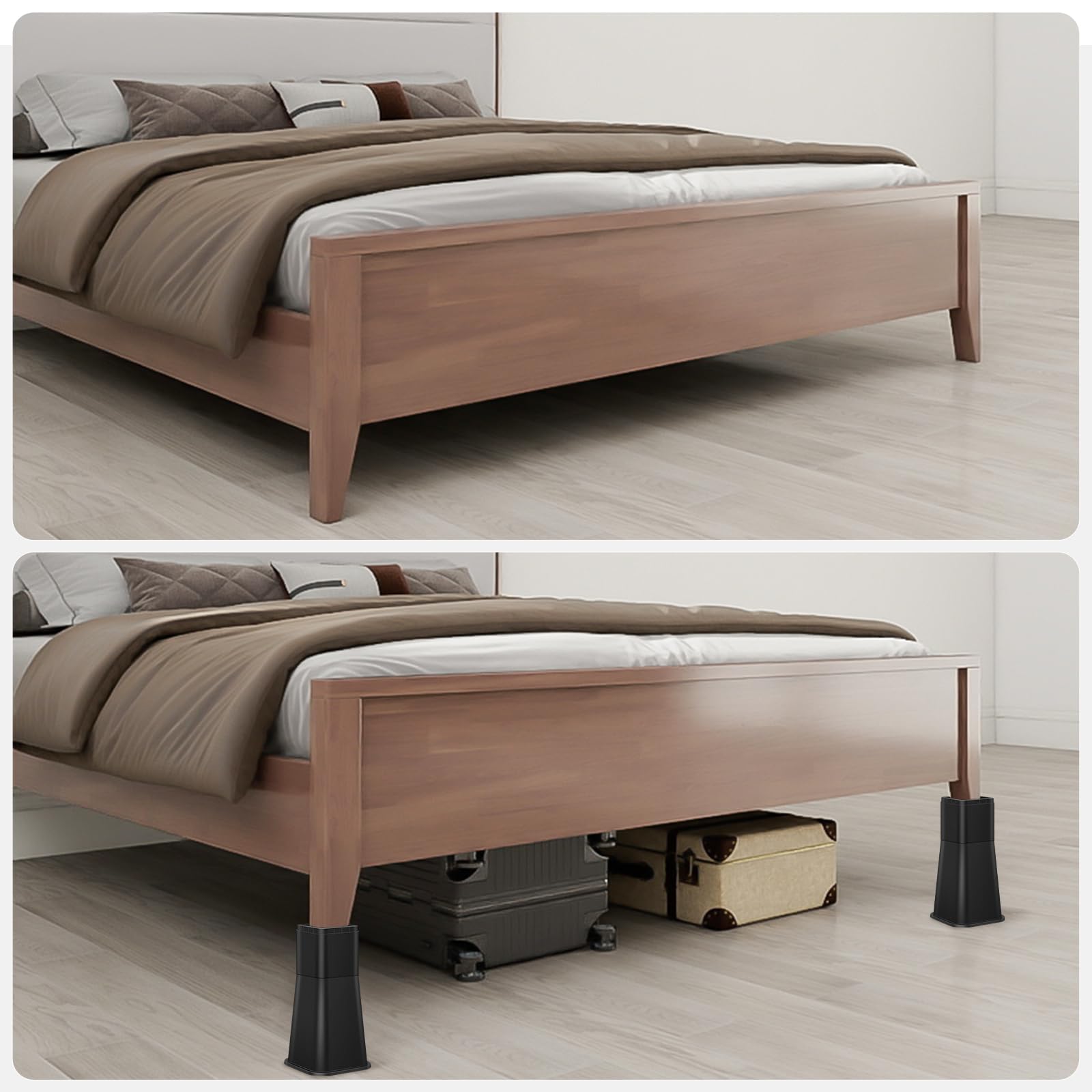 Elevadores ajustables para muebles de cama, elevadores resistentes tanto para postes como para ruedas de muebles, sofá, cama, silla, mesa (paquete de 4, 12 pulgadas)