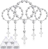 Vista 1 de Sasylvia 30 piezas de recuerdos de bautismo, mini placa de rosario, cuentas de rosario de bautismo con cruz y 30 bolsas de organza para primera