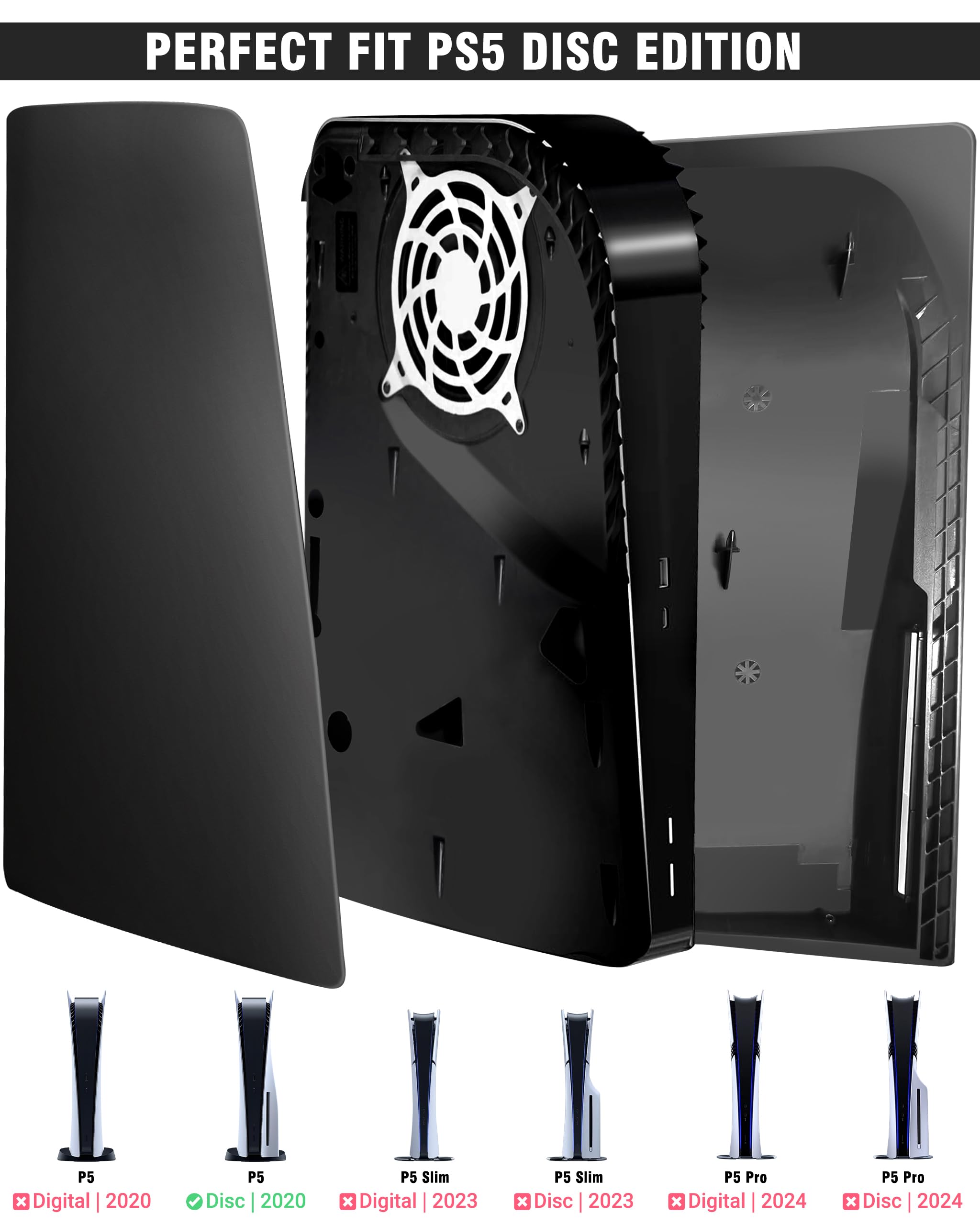 Płyty PS5 do konsoli, JOSO PS5 zastępcza obudowa konsoli z odporną na zarysowania, pyłoszczelną obudową, pokrowiec konsoli PS5, pasuje do Disc Edition (czarna)