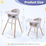 6-in-1 Chaise haute bébé en bois, siège booster, Hrusitoo Chaises haute convertibles pour bébés et tout-petits avec hauteurs réglables et bac à lave-vaisselle amovible