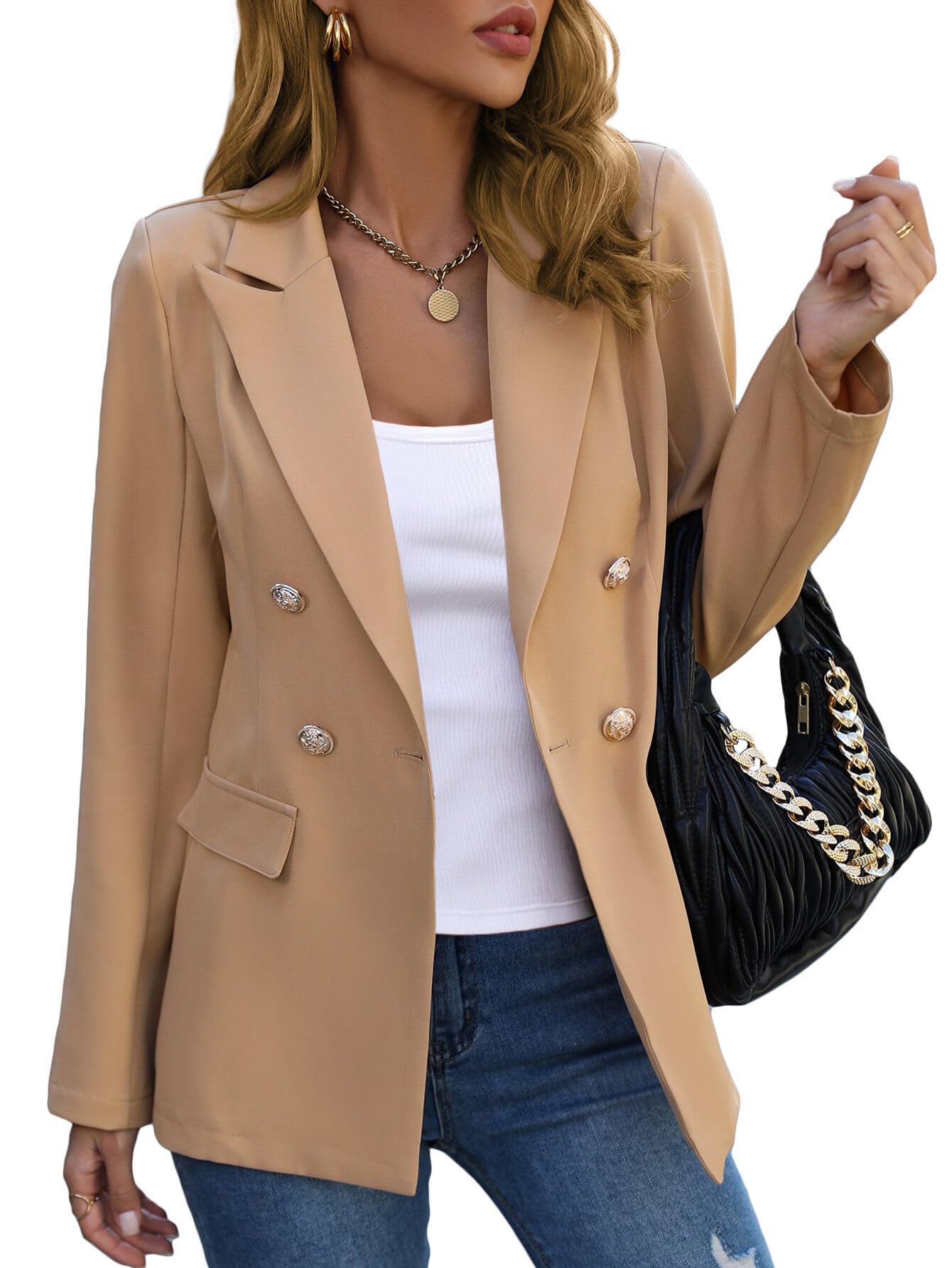 Mina Self 2025 Fall Casual Blazers Jacket for Women - Double Breasted Full-Lined Slim Lightweight Office Work Trendy