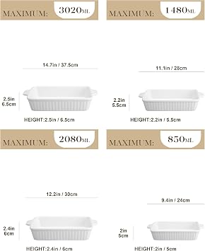 MALACASA Bake.Beka Series, Set of 4 Oven Dishes, Oven Mould for Dishes Ideal for Lasagna, Cakes, Lids, Porcelain