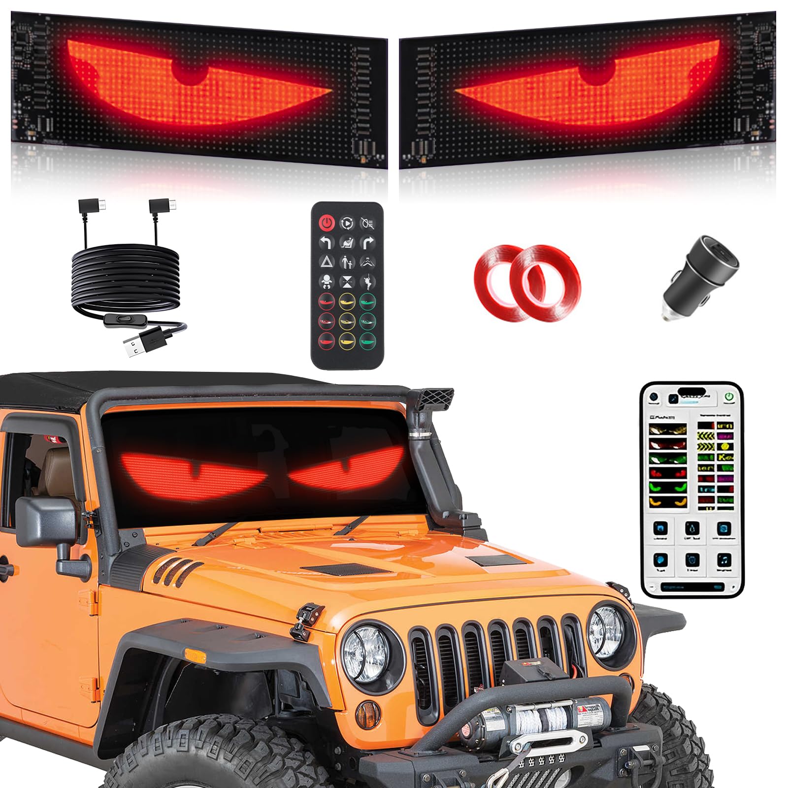 Ojos LED para Carro, 50 x 12 cm, USB, elastyczne, programowalne, wodoszczelne, zdalne sterowanie, sterowanie za pomocą aplikacji, tabliczka LED do samochodów i ciężarowych