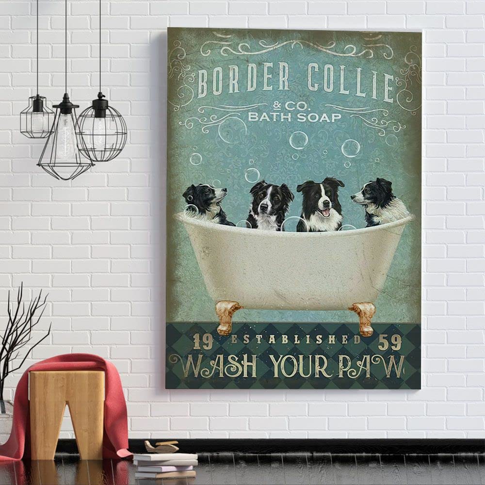 Metal Signs Border Collie Company Bath Soap Wash Your Paws Signs Vintage Signs Retro Aluminum Sign For Home Cafe Kitchen 8X12 Inches