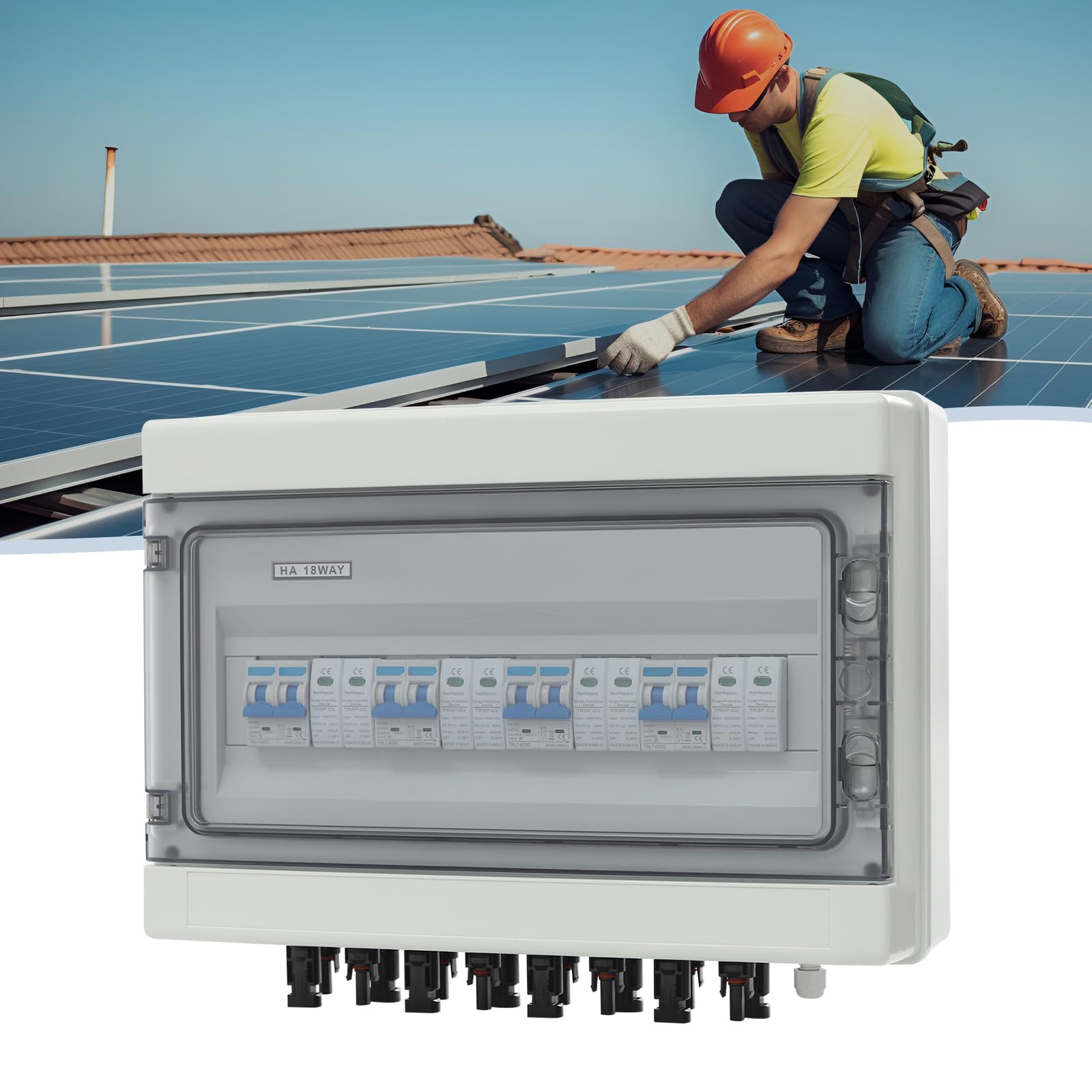 PV Combiner Box 4 in 4 Out 1000V DC, 40A Solar Combiner Box mit Überspannungsschutz & Kurzschlussschutz, IP65 wasserdicht, für Photovoltaik-Anlagen, geeignet für 6mm Kabel, inklusive Montagezubehör, W