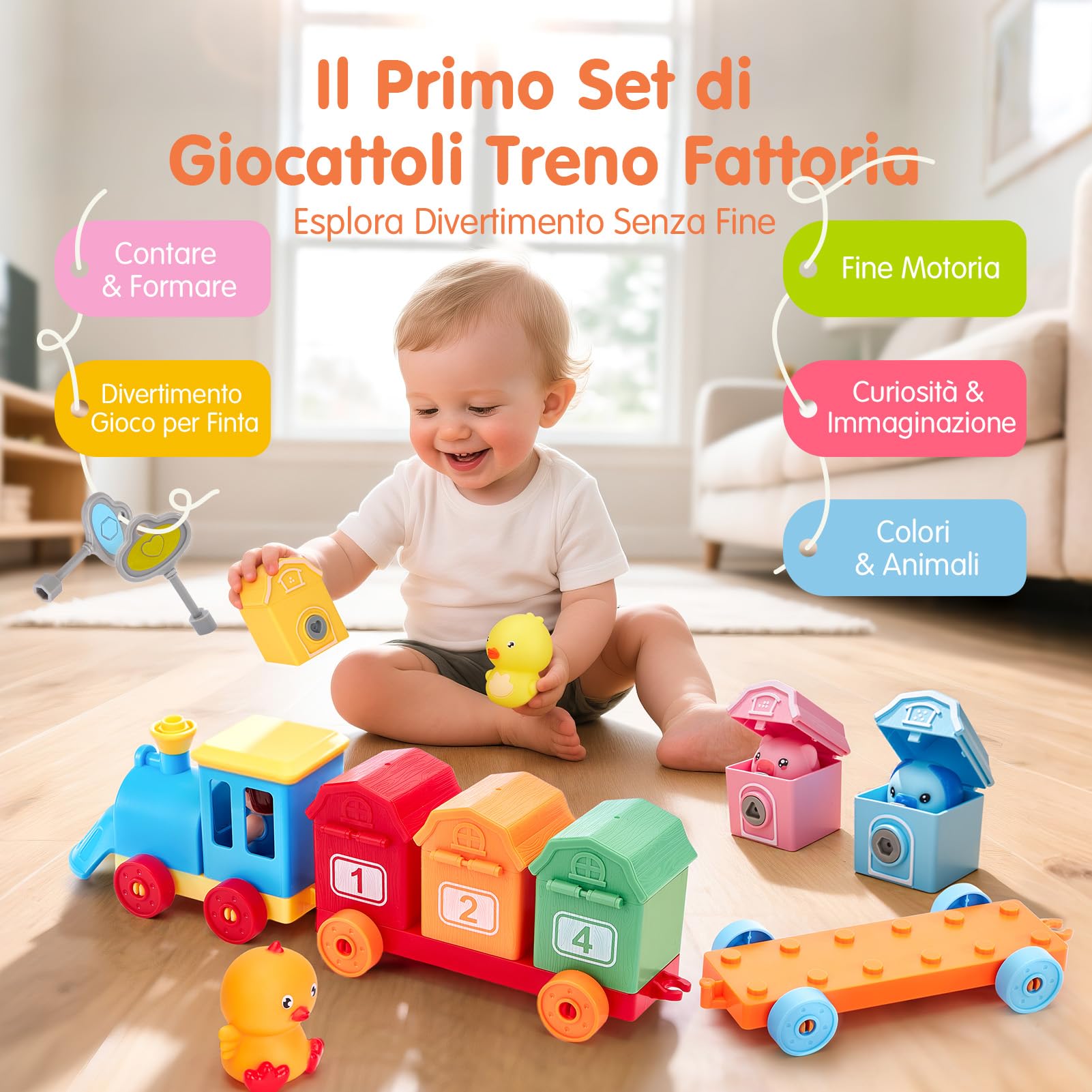 hahaland Giochi Montessori 1 Anno, Animali Giocattolo per Bambini con Conteggio, Abbinamento e Ordinamento, Set di Treno Giocattolo Fattoria Animali Bambini, Educativi Regalo Giochi Bambino 1 2 3 Anno
