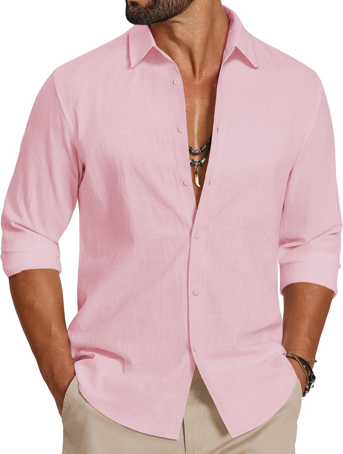 COOFANDY Herren 100% Baumwolle Langarm Freizeithemd
