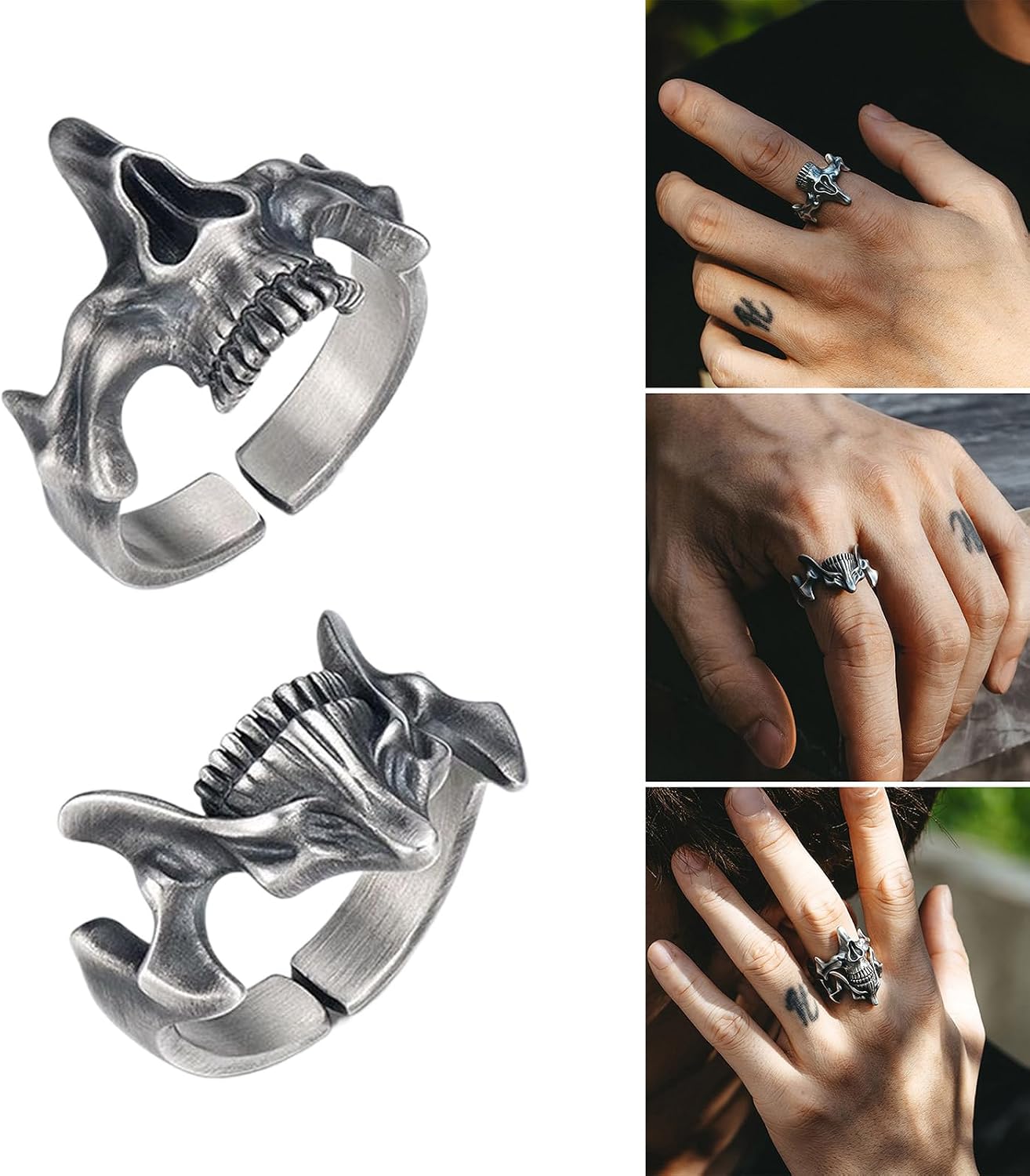 Versatile Fashion Skull Rings Accessory Retro Men's Skull Rings in Silver Punk Inspired Finger Decoration