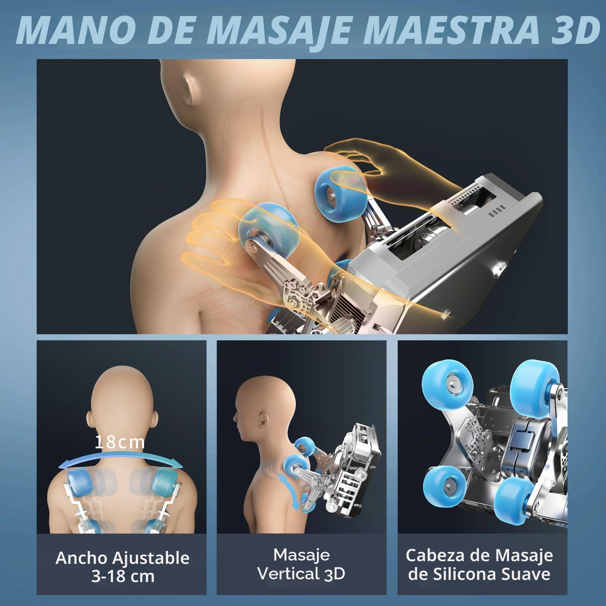HealthRelife Sillón de Masaje 3D para Todo el Cuerpo - 3 Gravedad Cero, Manos de Masaje, 128CM SL Carril, con Airbag, Negro