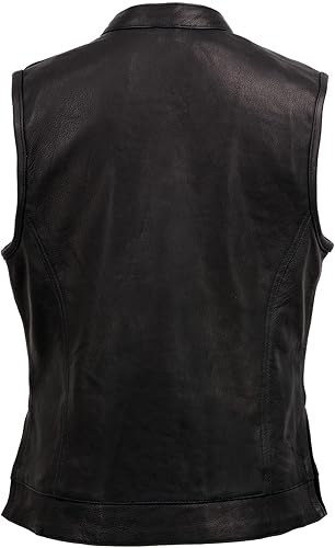 Miniatura 2 de Milwaukee Leather MLL4512 - Chaleco de motociclista de piel negra para mujer, estilo club, con cierre doble oculto