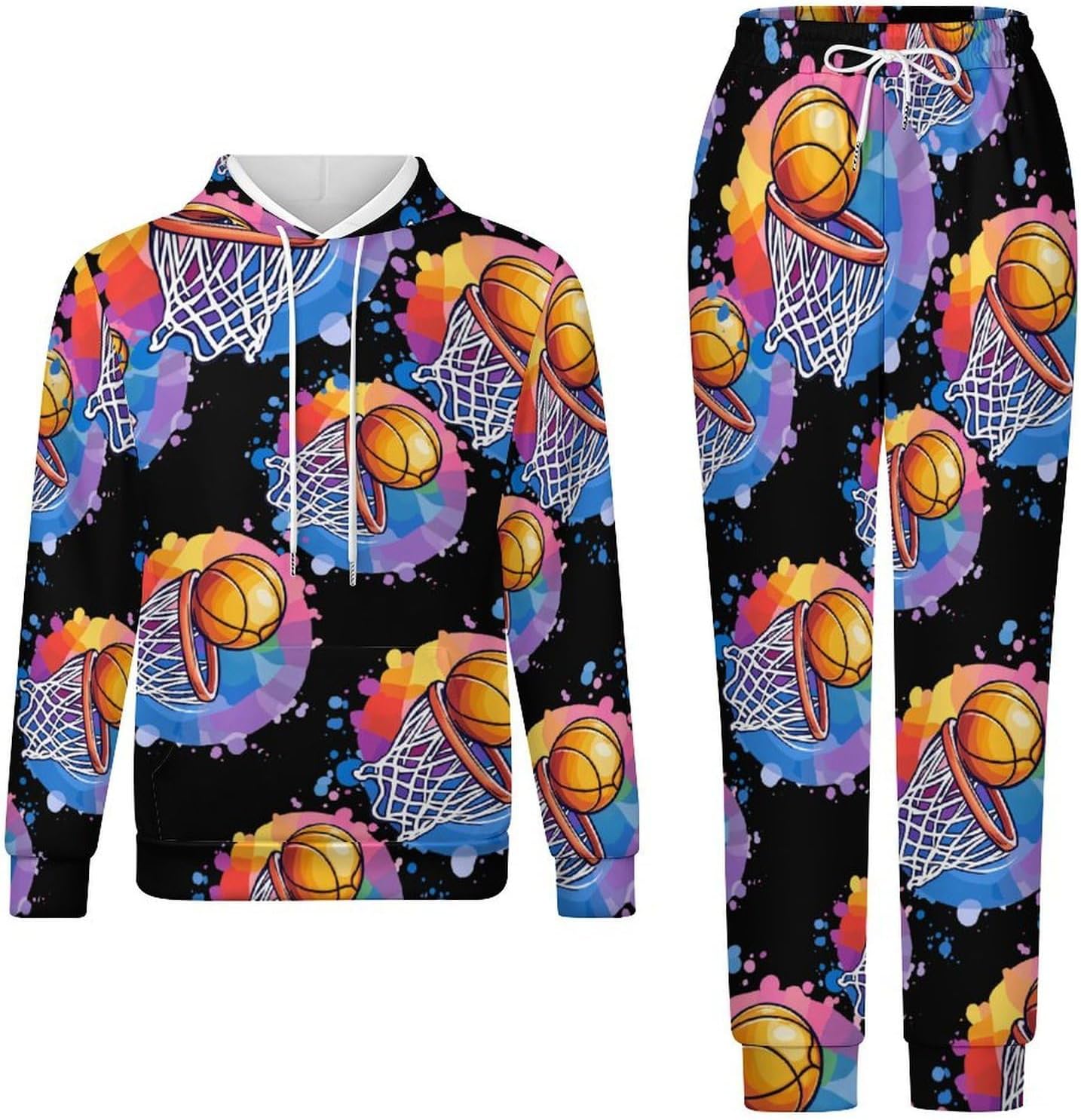 Basketball Sports Men's Hooded Set Casual 2 Pieces Suits Pullover Tracksuit Hoodies And Sweatpants
