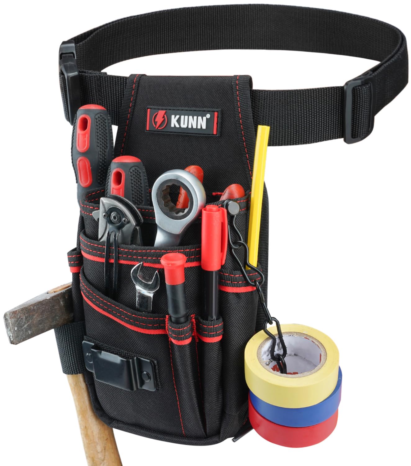 KUNN Electrician Tool Pouch with Belt Clip - 7-Pocket Lightweight Small Tool Belt Pouches for Carpenters, Technicians, HVAC - Heavy Duty Multi-Pocket