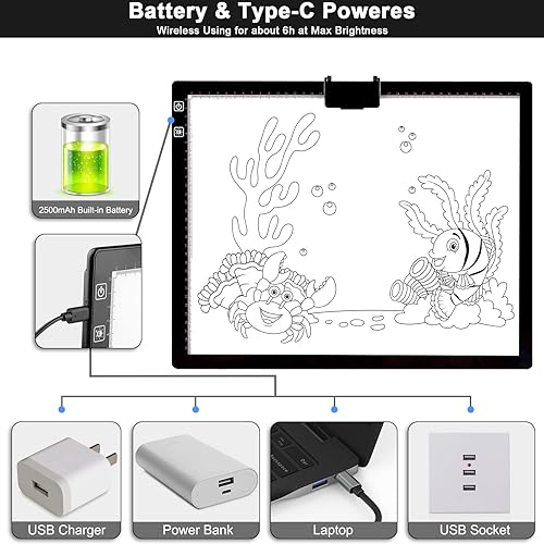 Miniatura 4 de Almohadilla de luz LED, caja de luz de rastreo alimentada por batería, 3 colores sin interrupciones, regulable, 6 niveles de brillo, tablero de luz