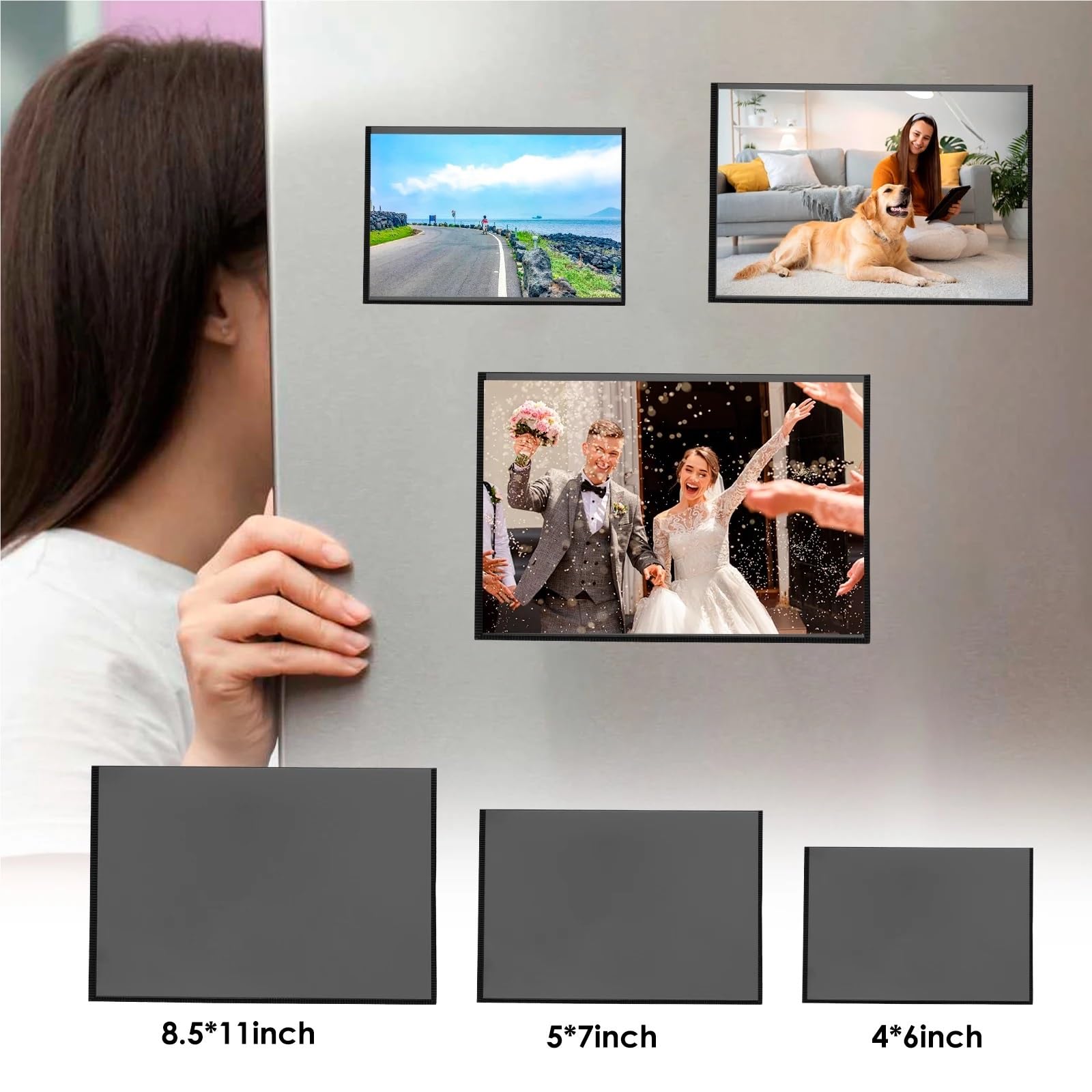 magnetyczne ramki na zdjęcia do lodówki, Wielokrotnego użytku uchwyt na zdjęcia w przezroczystej ramce z PVC do lodówki, eksponowania obrazów i fotografii(5x7 inch 10pcs)