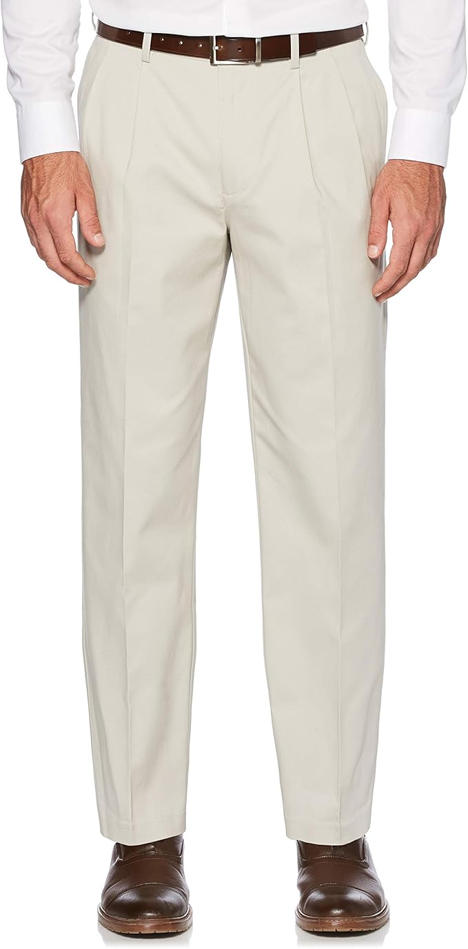 Savane Men's Stretch Ultimate Performance Pleated Chino Pants with Expandable Waistband (Waist