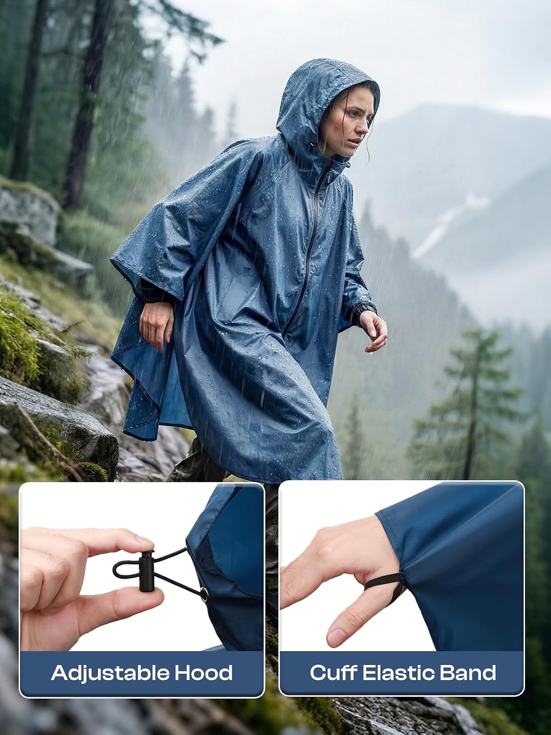 SaphiRose Lightweight Waterproof Rain Poncho for Adults with Hood Portable Rainwear for Outdoor
