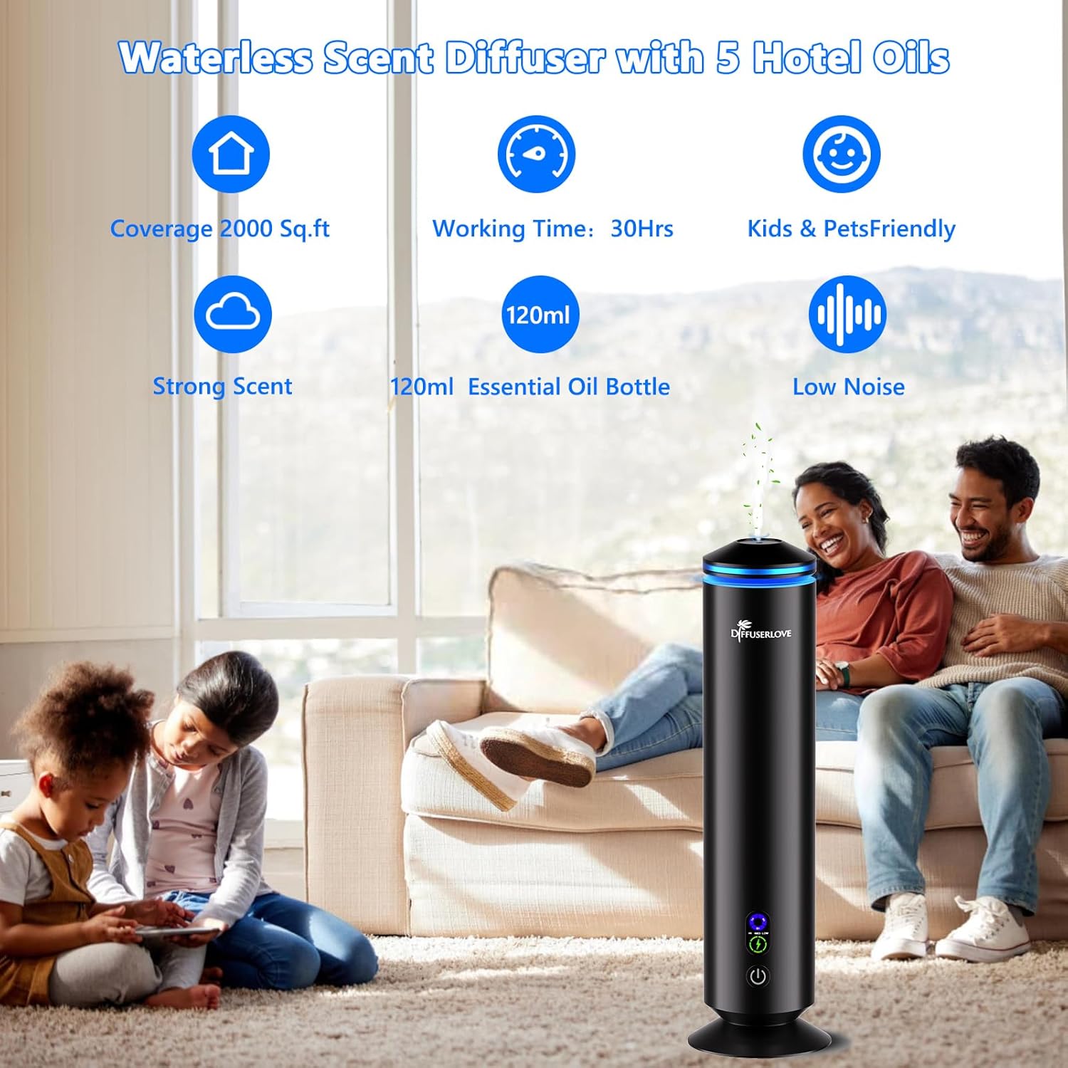 Diffuserlove Full Metal Body Waterless Scent Diffuser with 5 Hotel Scent Oils Hotel Collection Diffuser Waterless Aromatherapy Essential Oil Diffuser UP to 2000 Sq Ft Coverage for Home Office - Image 2