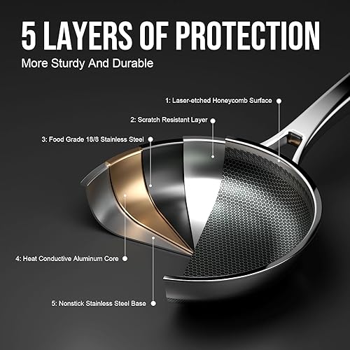 Miniatura 6 de Sartén antiadherente híbrida de 10 pulgadas, sartén antiadherente de acero inoxidable, utensilios de cocina sin PFOA, sartén de chef no tóxica,