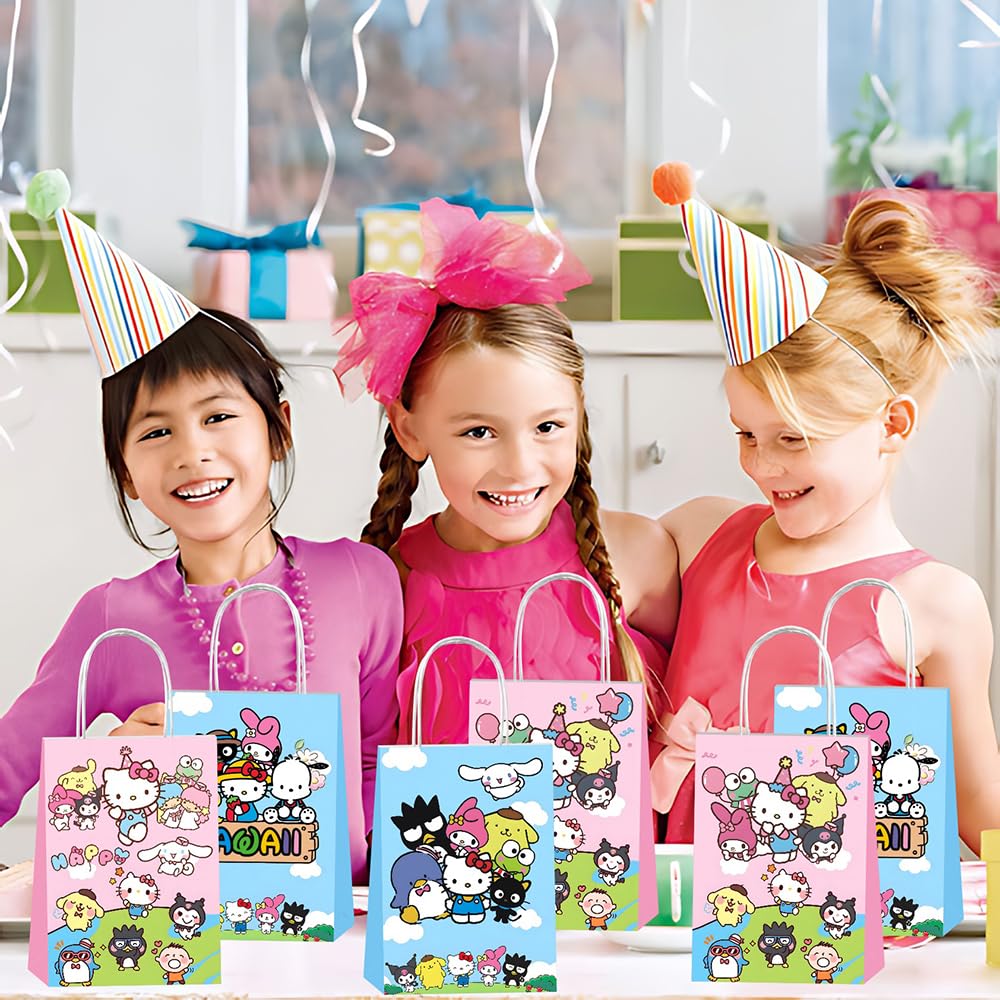 BNFUO 12pcs Kawaii and Friends Party Gift Bags with Handles,Kawaii Birthday Supplies for Cartoon and Friends Party Decorations
