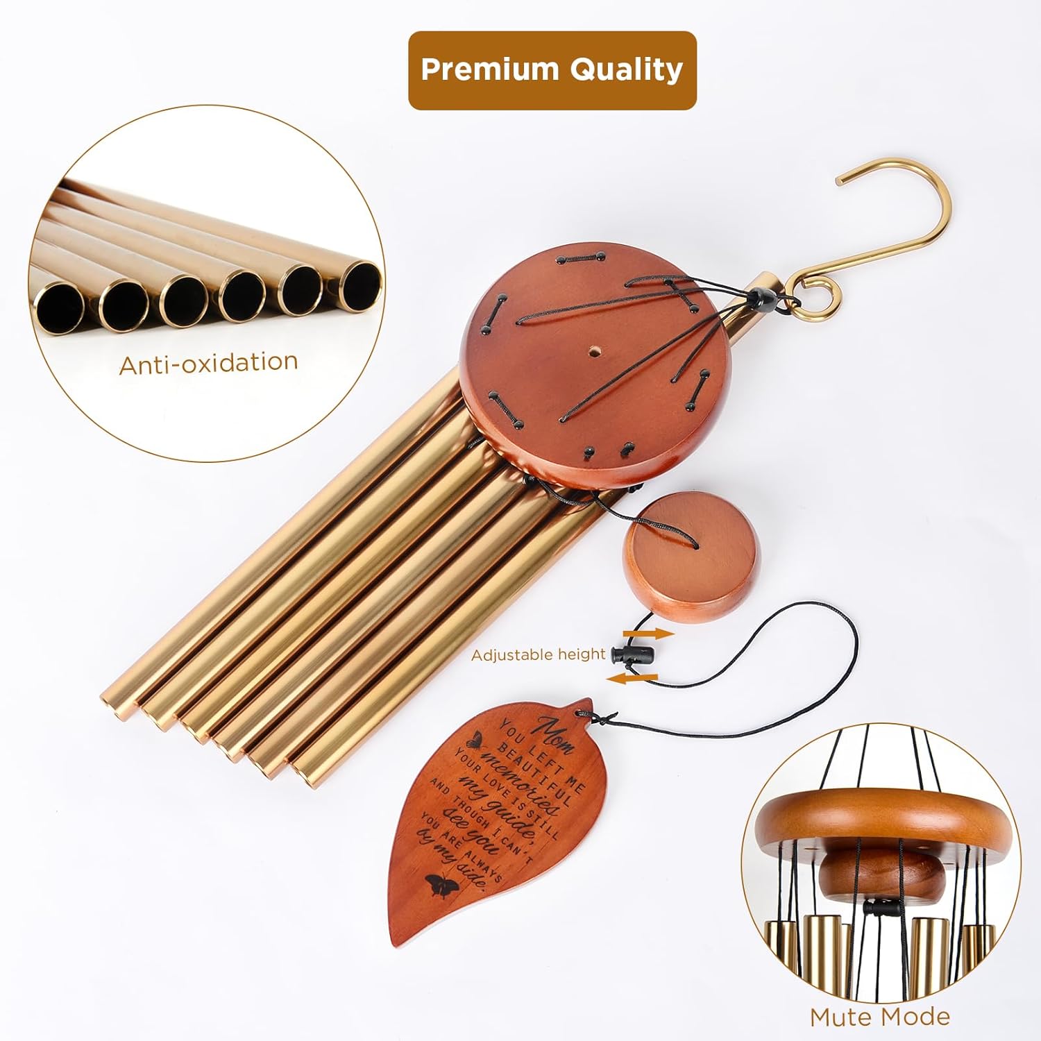 Sympathy Gifts for Loss of Mom 32" Memorial Wind Chimes for Loss of Mother Bereavement Condolence Gifts Sympathy Windchimes in Memory of Mother Mom Memorial Wind Chime with Cardinal Card