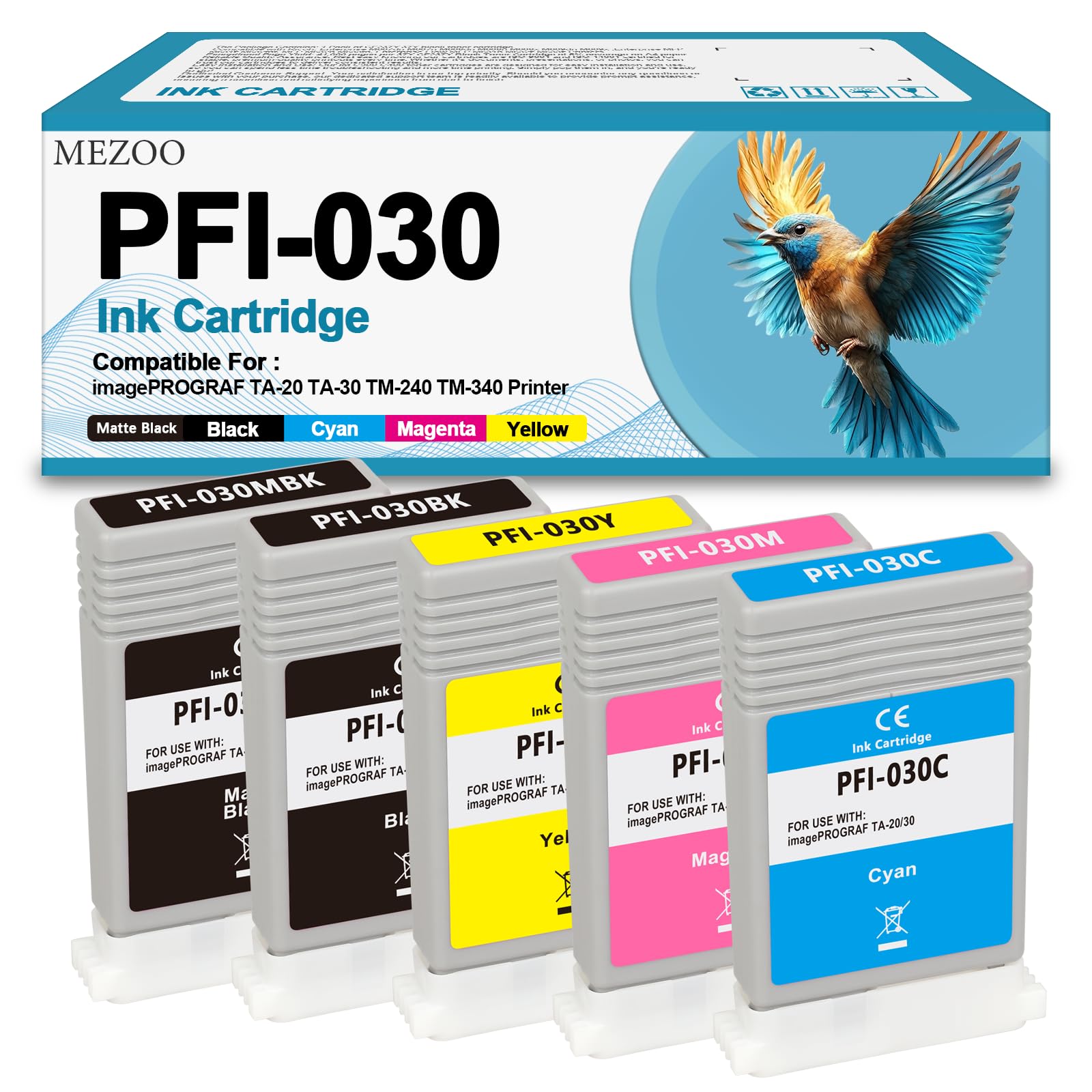 PFI030 PFI-030 Ink Cartridge 55-ml High Yield Compatible for Canon PFI-030MBK PFI-030BK PFI-030C PFI-030M PFI-030Y Ink Replacement for Canon