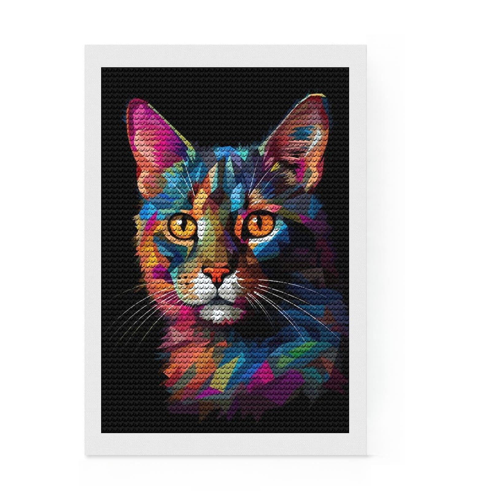 Junmoney Hexa Cat Round Drill Diamond Painting 8"x12", for Teens, Good for Quiet Evenings, Aesthetic Room Decor, Holiday Gift Idea
