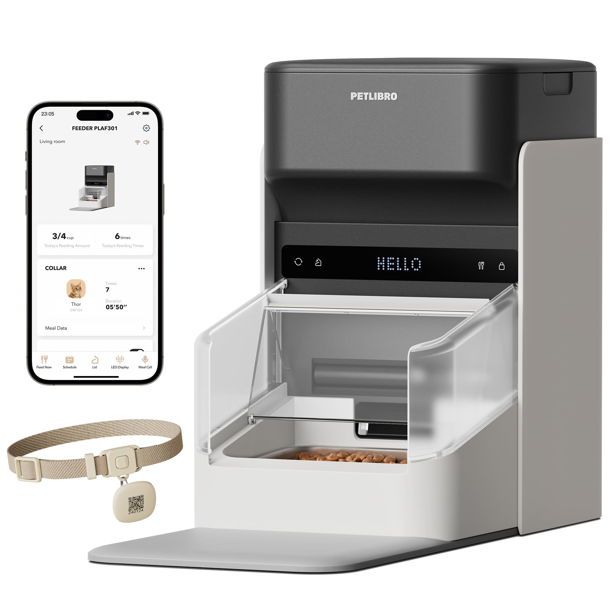 PETLIBRO RFID Automatic Cat Feeder, Collar Sensor-Activated Personalized Meals, Cats Recognition & Diet Tracking for Multi-Pet Homes and Different Diets, 5G&2.4G Wi-Fi Programmable Cat Food Dispenser