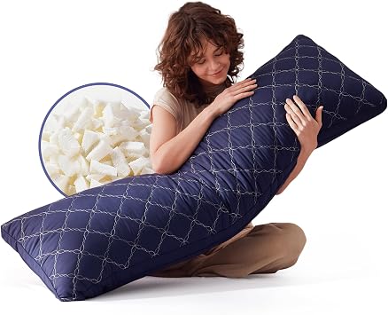 Decroom Memory Foam Body Pillow for Adults, Ultra-Soft Full Body Pillow with Diamond Quilted Cover, Support for Side Sleepers - Machine Washable, 20x54 Inch, Navy Blue