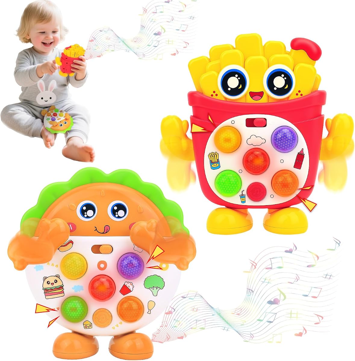 Baby Musical Toys with Music & Quick Push Game for Toddlers 1-3 | Interactive Light up Baby Toy with Music & Sound Effects & 5 Level Quick Push Game, Birthday Gift for Boy Girl Ages 1 2 3