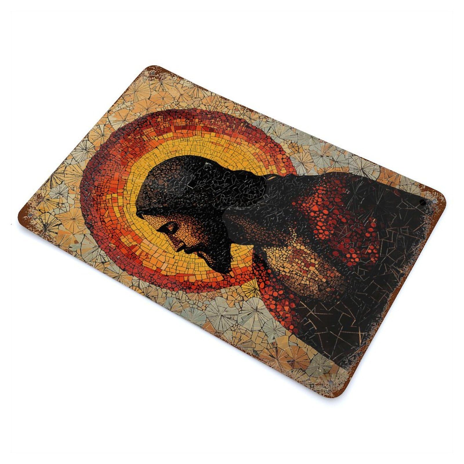 Garage Style Mosaic Jesus Portrait Rust Effect Tin Sign 11.8"x7.9", Vintage Wall Decor for Bar And Workshop