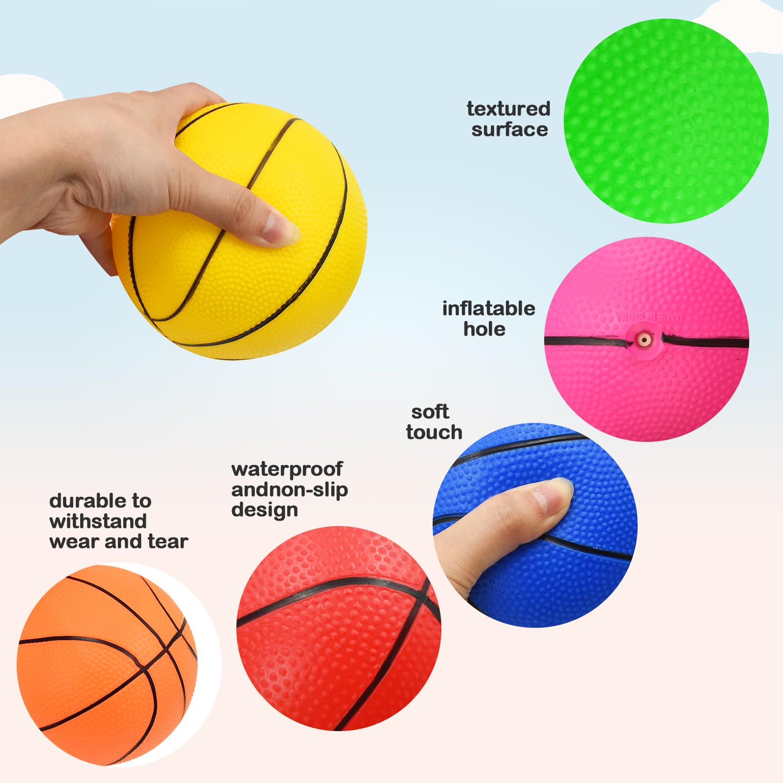 Mini-Basketbälle Für Kinder – 16 Cm Weiche Gummi-Bälle Mit Pumpe, Buntes Set Für Indoor & Outdoor, Pool, Strand, Party