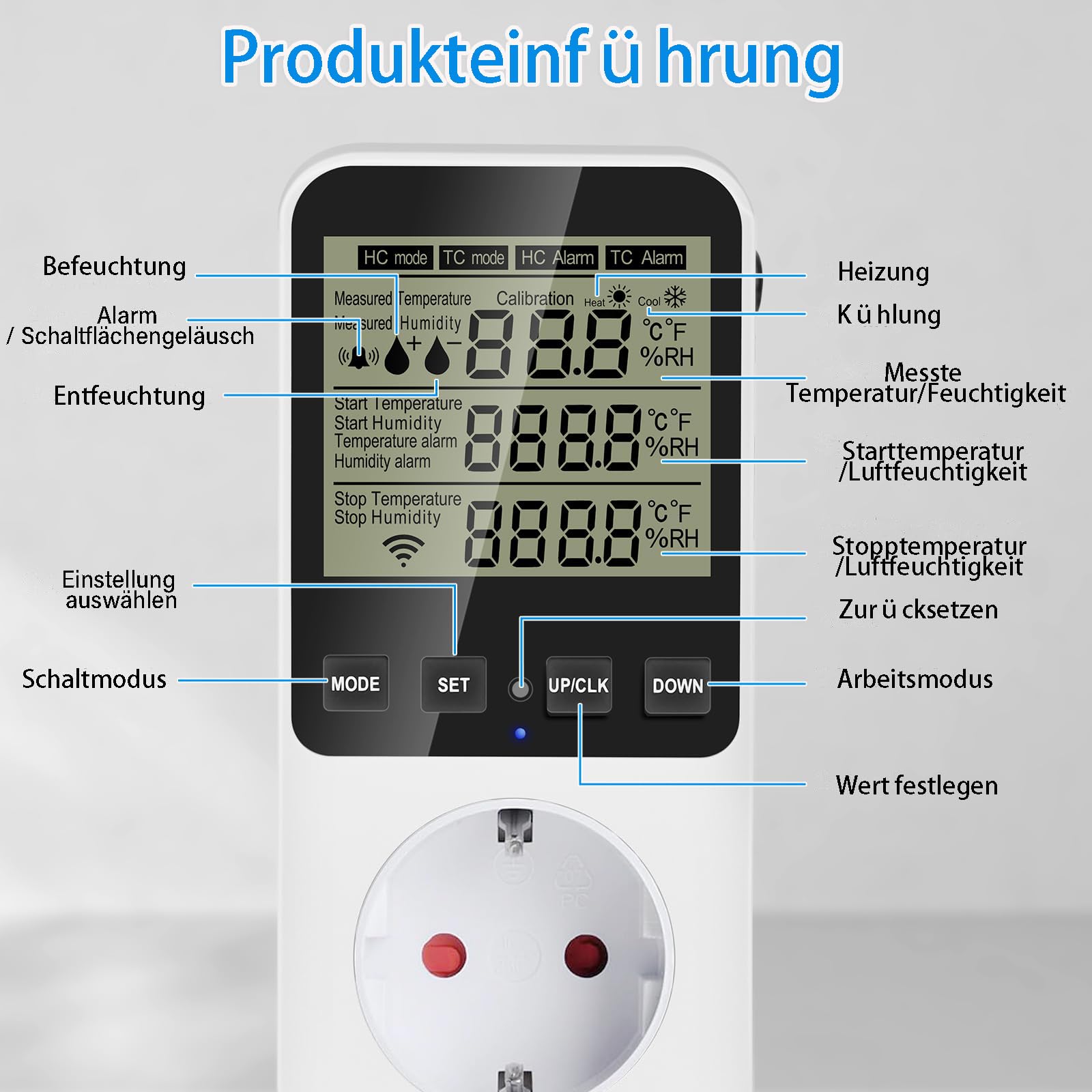 KETOTEK Regolatore di Umidità/Temperatura, Igrostato a Presa Digitale con Sonda, 230V Umidostato con Allarme per Uumidificatore Deumidificatore Serra Rettili KETOTEK Regolatore di Umidità/Temperatura, Igrostato a Presa Digitale con Sonda, 230V Umidostato con Allarme per Uumidificatore Deumidificatore Serra Rettili
