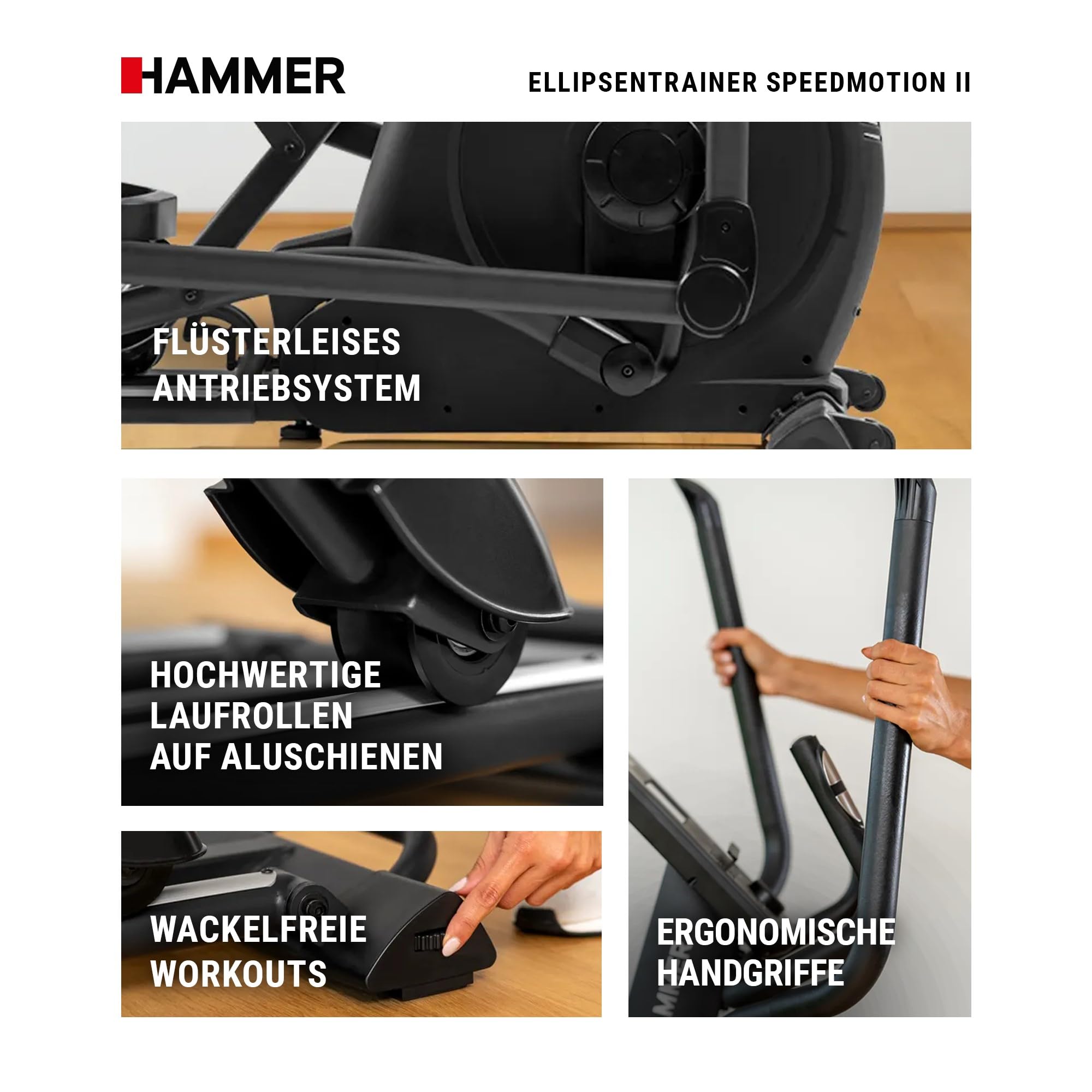 Hammer Crosstrainer Ellipsentrainer SpeedMotion II, 3-fache Steigung, 24 Programme, 18 kg Schwungmasse, Kinomap & Zwift