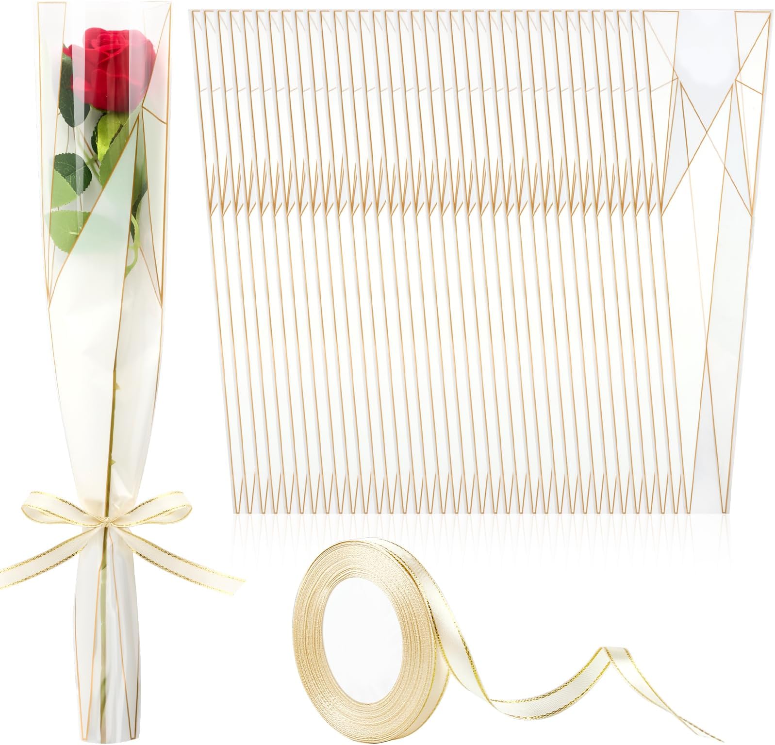 Mauproy 100 Pcs White Single Rose Sleeves