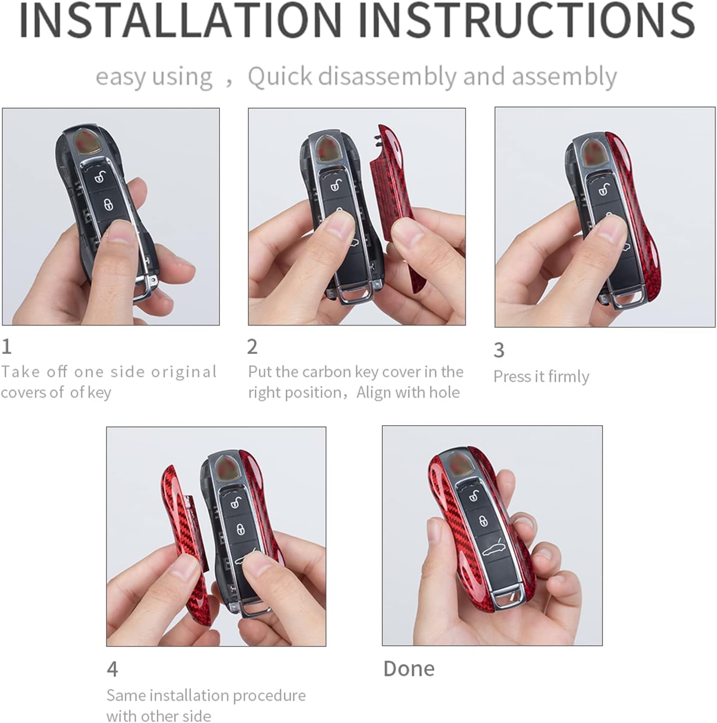 Genuine Carbon Fiber Key Fob Cover for Porsche 911 Carrera 918 Cayenne Coupe for Macan for Panamera Taycan Smart Car Remote Key Fob Replacement Case for Men Women - A Style - Red