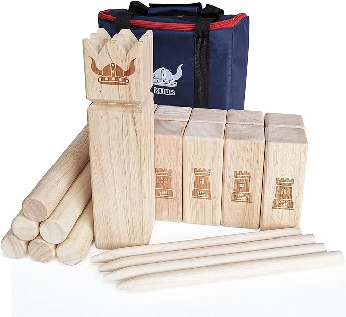 Kubb Game Set, Rubber Wooden Viking Toss Game with Carrying Bag
