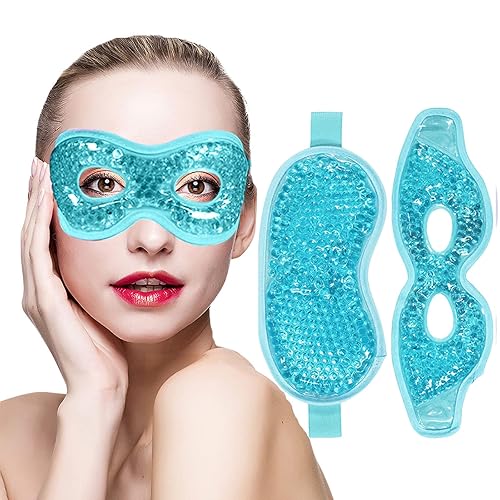 Miniatura 1 de Permotary Máscara de ojos de gel de hielo, terapia fría y caliente, con cuentas de gel refrescante, reutilizable, compresa fría y caliente, paquete