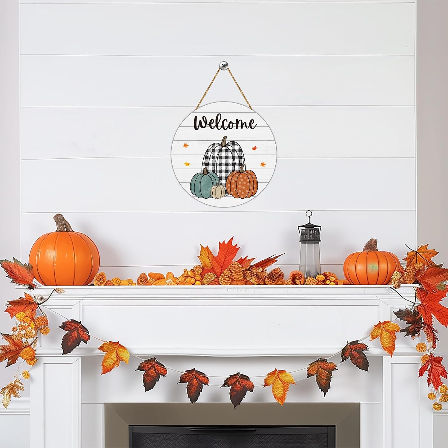 Fall Door Decor Pumpkin Wall Decor Fall Welcome Sign Pumpkin Hanging Sign Wooden Front Door Hanger for Autumn Thanksgiving Harvest Farmhouse Porch Indoor Outdoor Home Decorations
