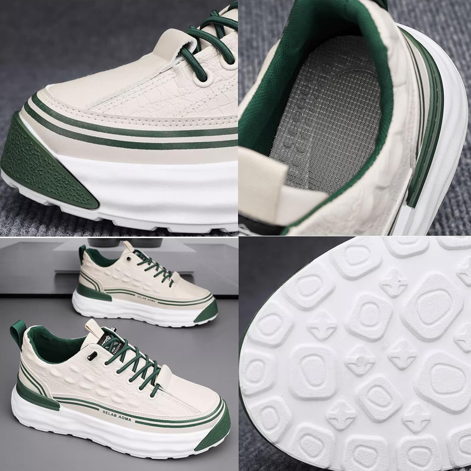 WENOREG Men's Print Low Cut Cowhide Sneakers,Fashion Elastic Laces Waterproof Soft Leather Comfortable Non-Slip Casual Athletic Walking Shoes - Image 2