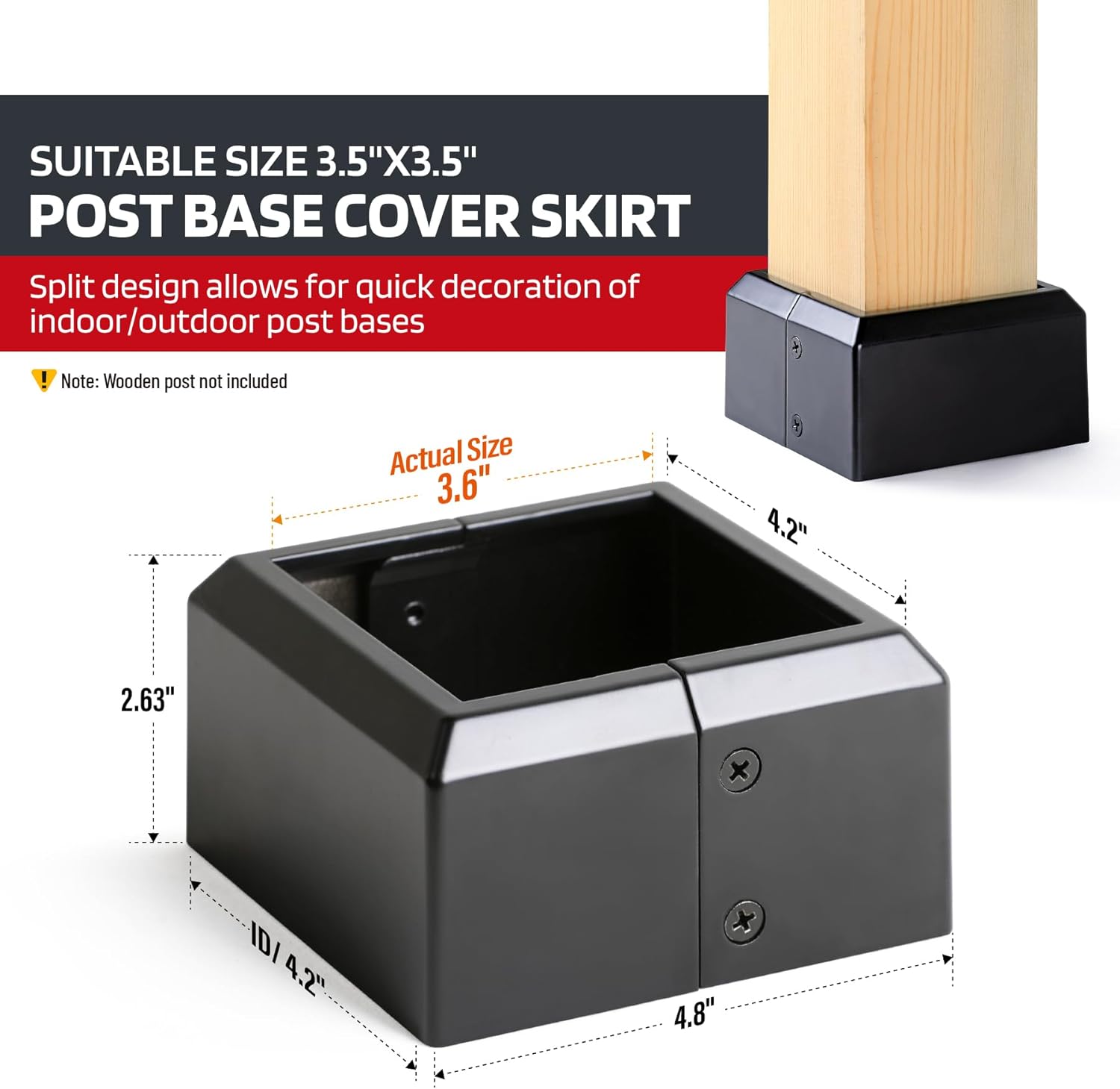 4''x4''（Actual 3.5''x3.5''） Deck Post Base Cover Decorative Post Skirt Trim Aluminum Split 4Pack