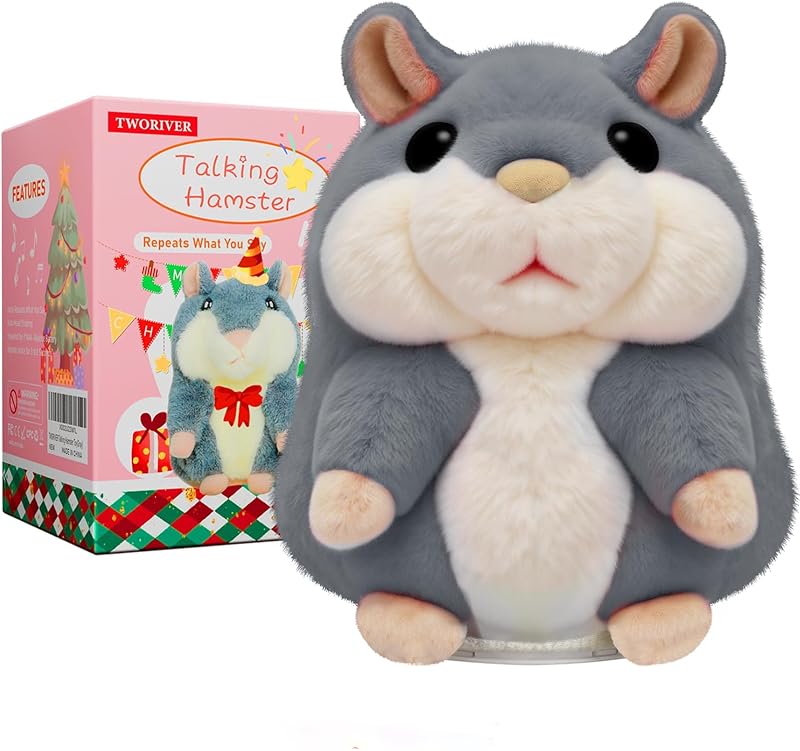 TWORIVER Juguete de hámster parlante, juguete de peluche interactivo que repite lo que dices, imitando hámster parlante, juguetes para niñas de 3 años, cumpleaños para niños y niñas de 3 a 4 años