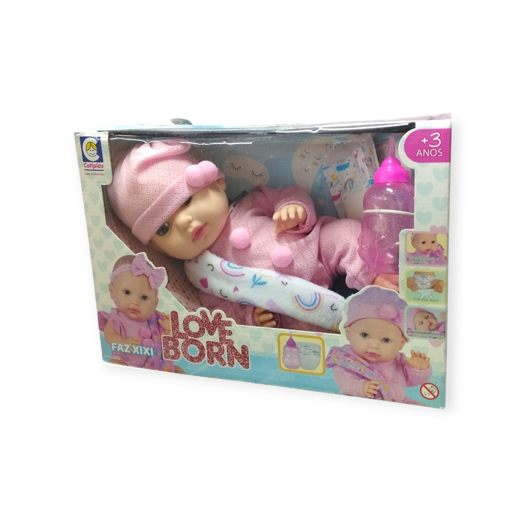 Pinklove様 Boneca Love Born Faz Xixi Menina Touca Rosa - Cotiplás 2608