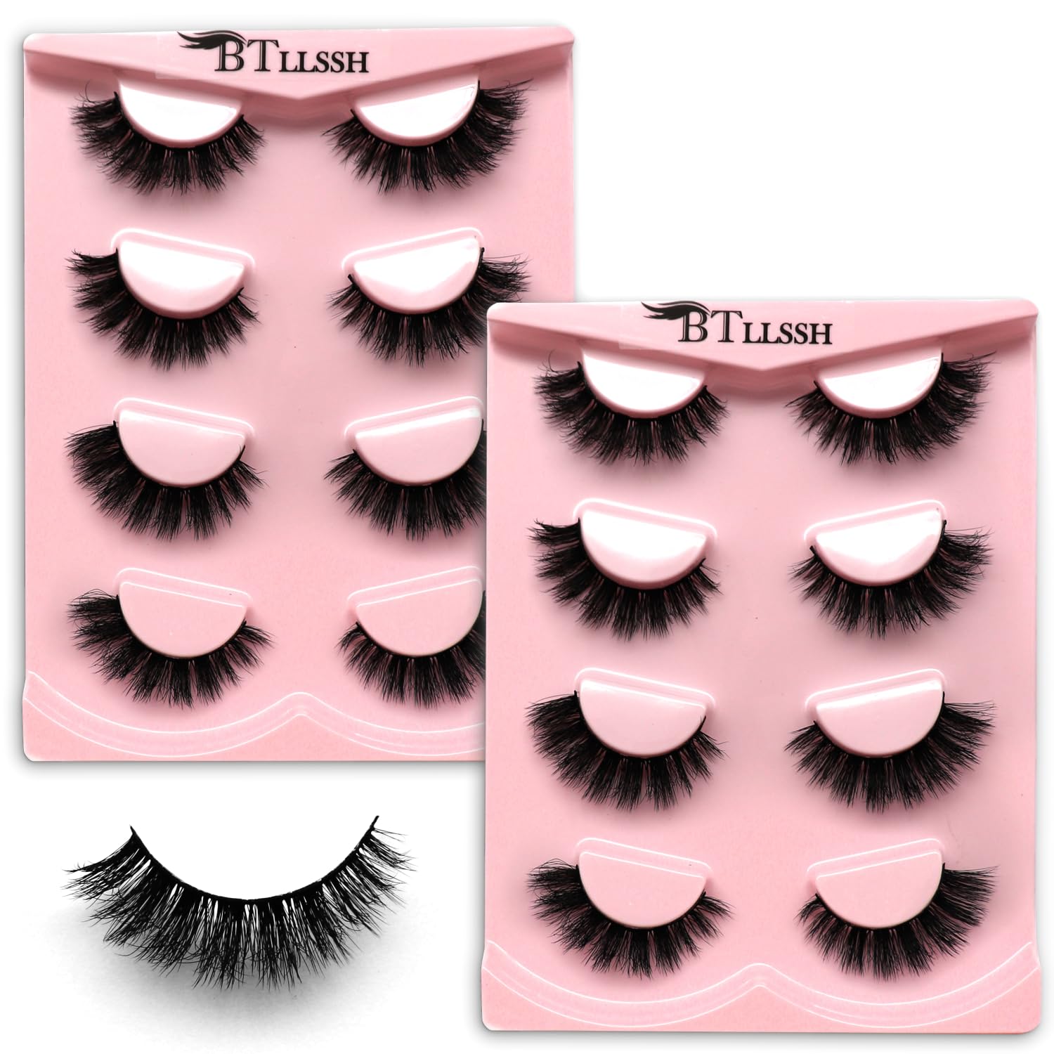 BTLLSSH 8Pairs Wispy Mink Lashes Fluffy Eyelashes Natural Look 5D Volume Fake Eyelashes 2Pack 3D623-4