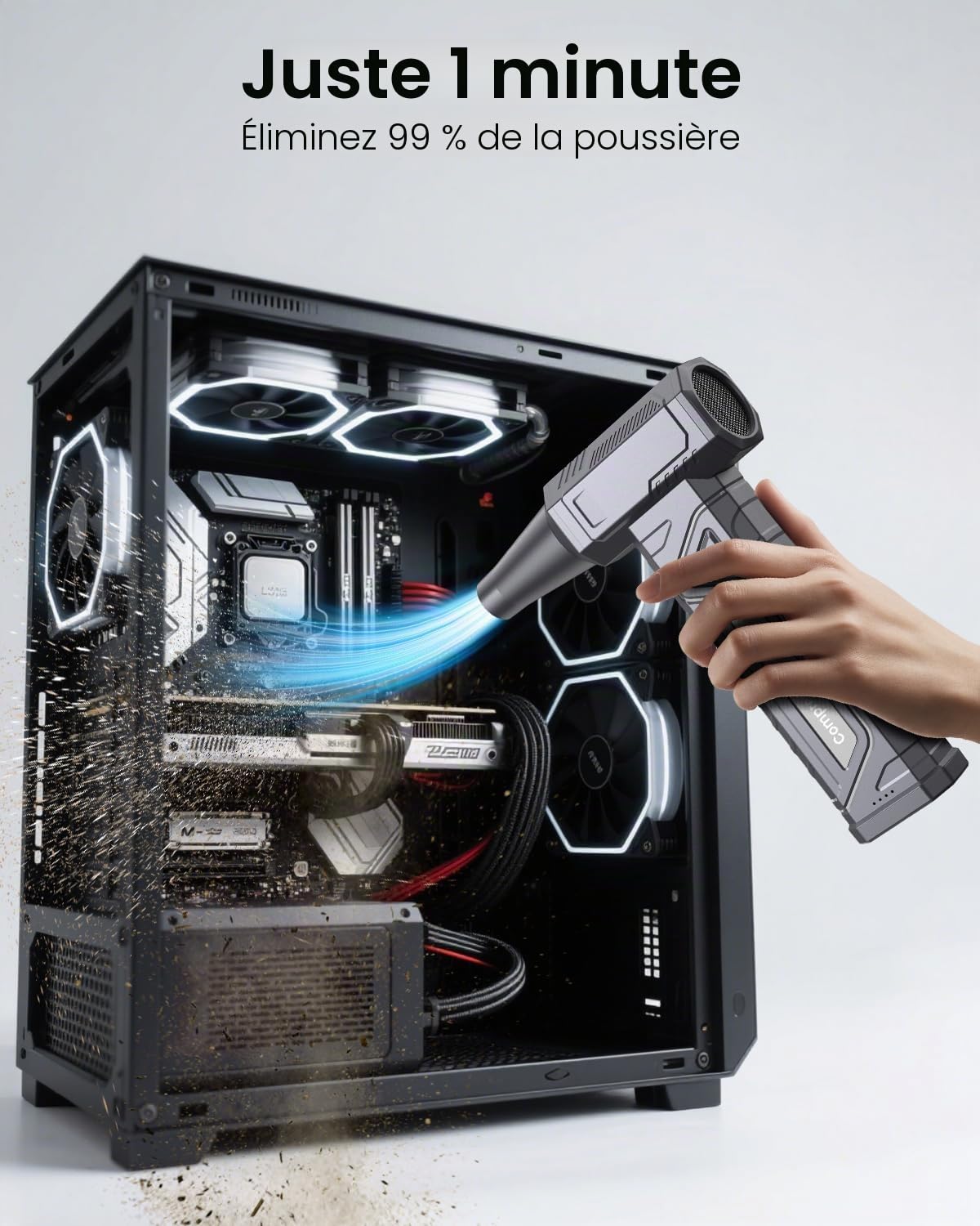 Souffleur Air Comprimé 4 Vitesses Souffleur PC - Air Duster 200000 RPM avec Lumière LED, Mini Souffleur Voiture 6000 mAh, Air Comprimé Bombe Air Sec Nettoyage PC Clavier Électronique, W18, Argenté