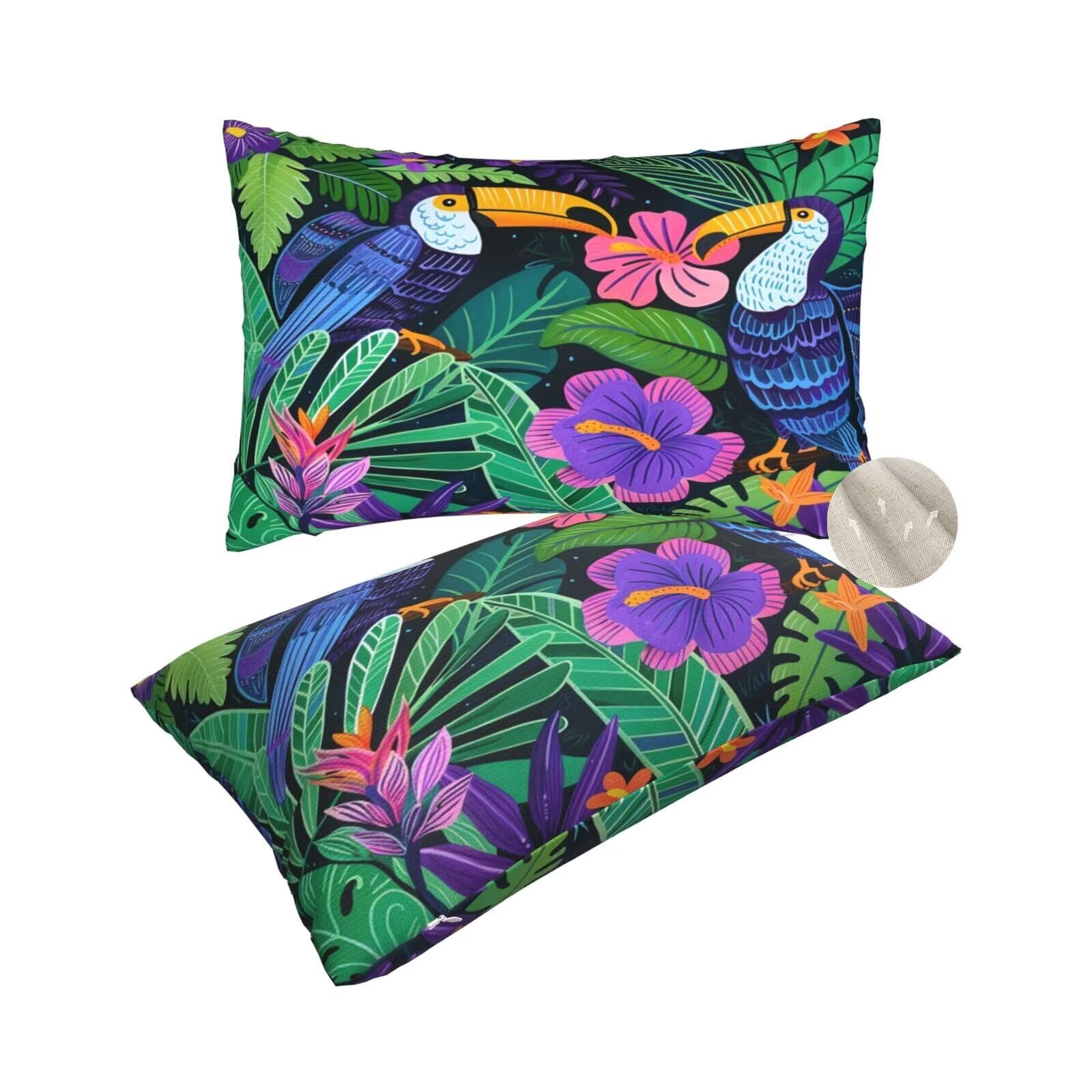 Housse coussin 60x80 cm tropicale lot de 2 pour canapé de salon
