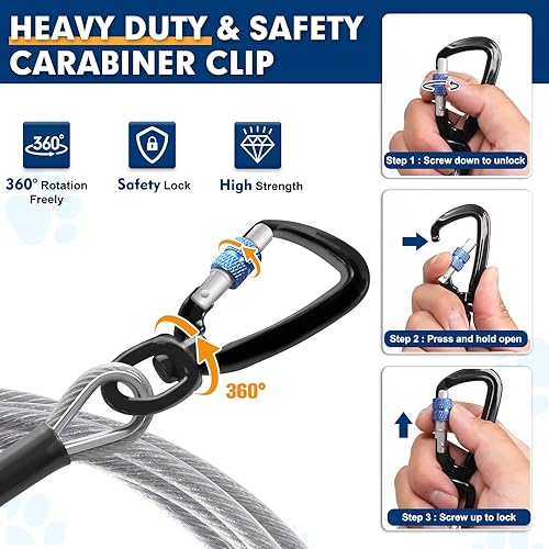 Miniatura 2 de Snagle Paw Correa para perro para patio, 50 pies y 1000 libras, cable de amarre resistente para perros con gancho giratorio y resorte, cadena de