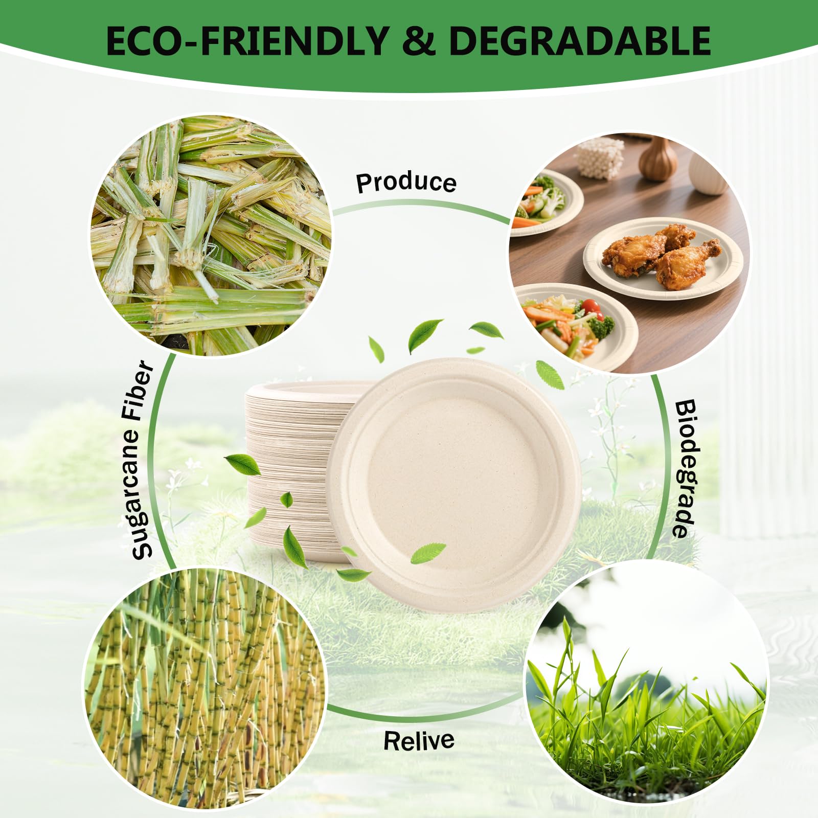 Piatti di Carta 100 Pcs, Piatti Rotondi Usa e Getta Biodegradabile e Compostabile, Piatto Stoviglie di Carta per Compleanno Feste Campeggio Barbecue Picnic (Colore del legno, 15.2 cm)