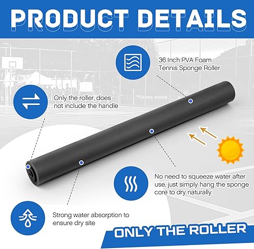 Miniatura 3 de Rodillo de repuesto de 36 pulgadas para cancha de tenis, rodillo de repuesto de esponja sin costuras para cepillo de tenis de barrido