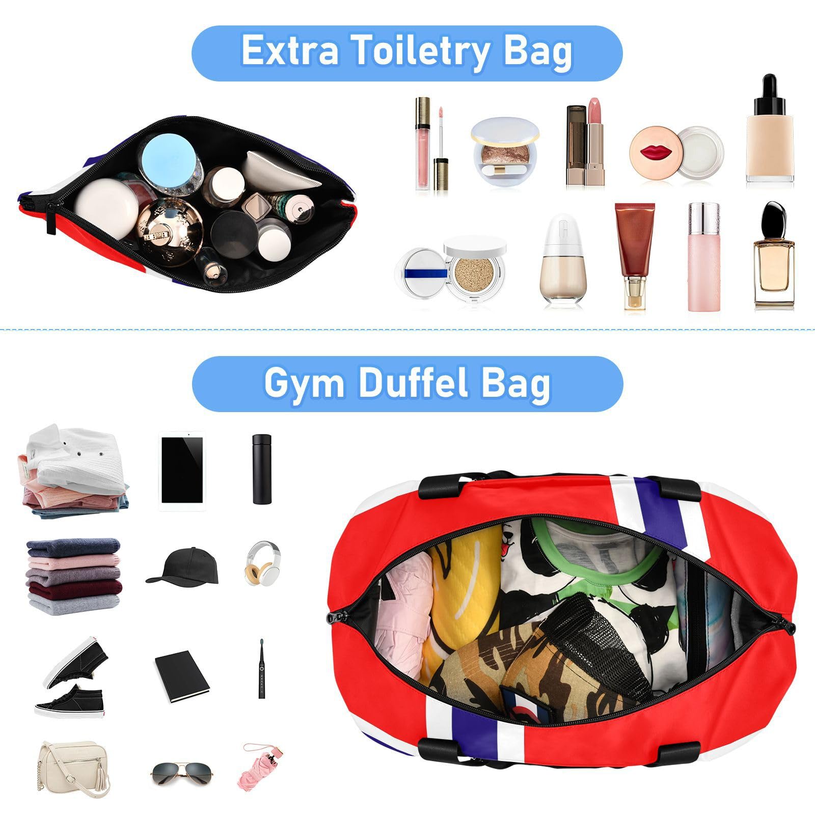 Lot de 2 sacs de week-end avec poche humide et sangle réglable pour la randonnée - Motif drapeau de la Norvège - Pour homme et femme
