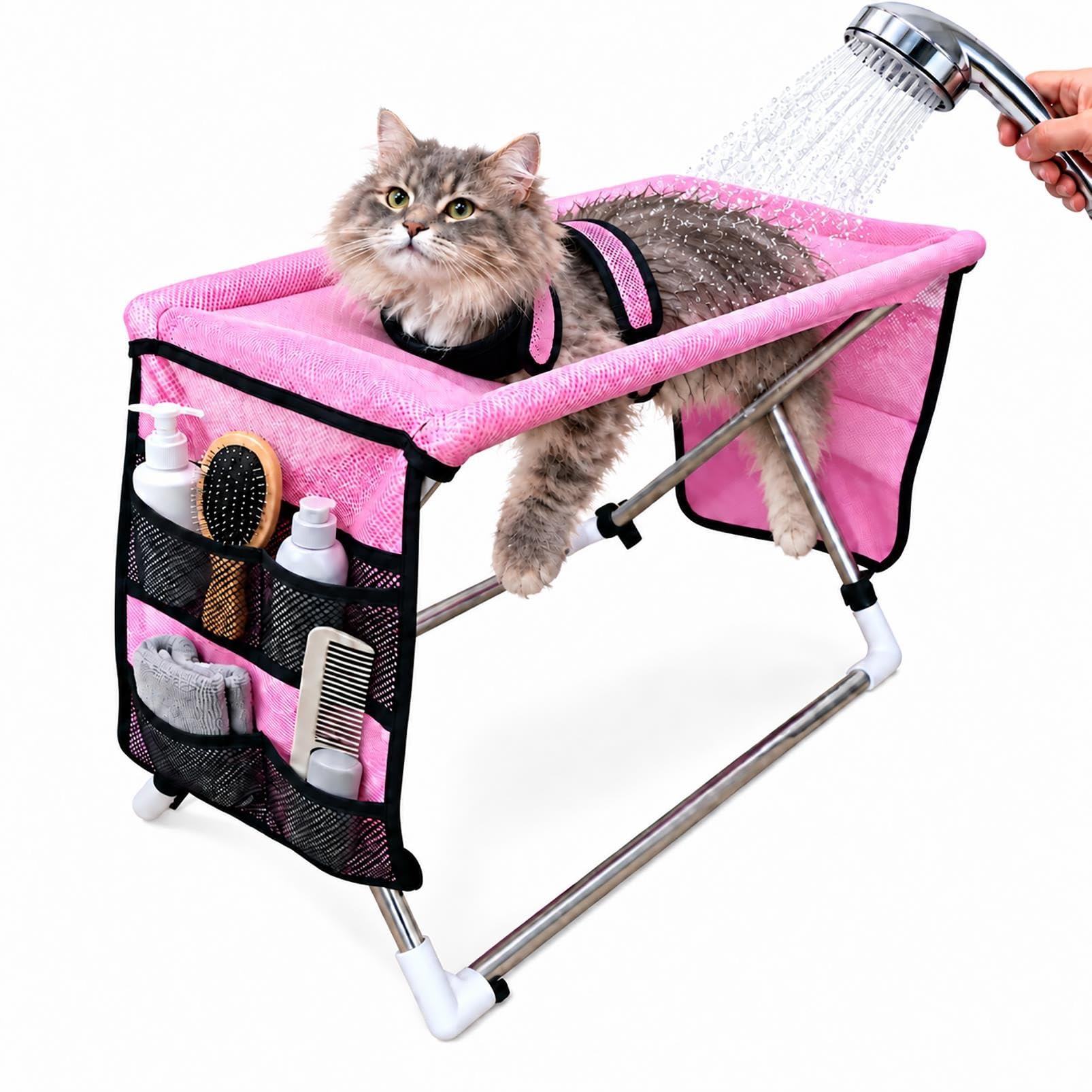 Hamac de Toilettage Chien et Chat avec Support Pliable Renforcé pour Bain